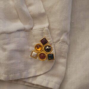 Gold Tone Faux Stone Triangle Shape Cuff Links Pair